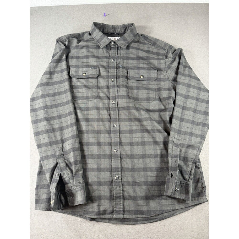 Poncho Flannel Shirt Mens XXL Slim Fit Dark Gray Plaid Magnetic Pockets
